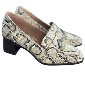 Naturalizer 27 Edit White Snakeskin Print Leather Chunky Heeled Loafer